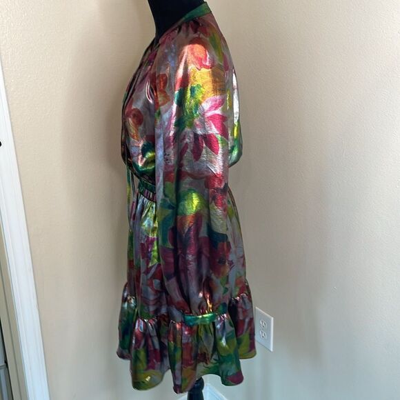 Current air Anthropologie floral metallic long sleeve mini dress - Picture 8 of 10